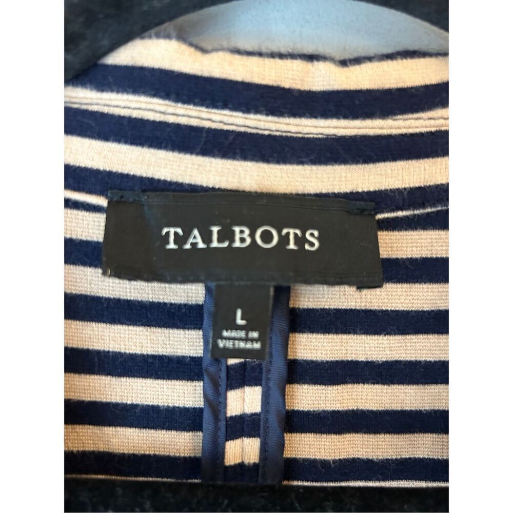 Talbots Navy & Tan stripped blazer as L stretchy preppy Career nautical - Picture 3 of 7